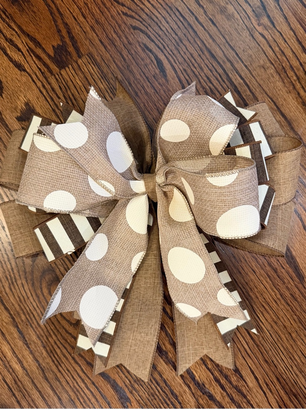 Neutral Polka Dot & Stripe Burlap Holiday Bow